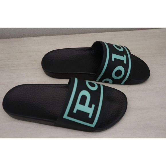 Polo Ralph Lauren Men's Sz 9 Black/Aqua Logo Slide Sandals - Picture 7 of 8